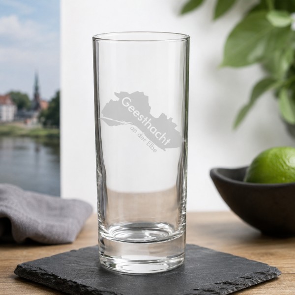 Longdrinkglas mit Stadtkontur-Gravur